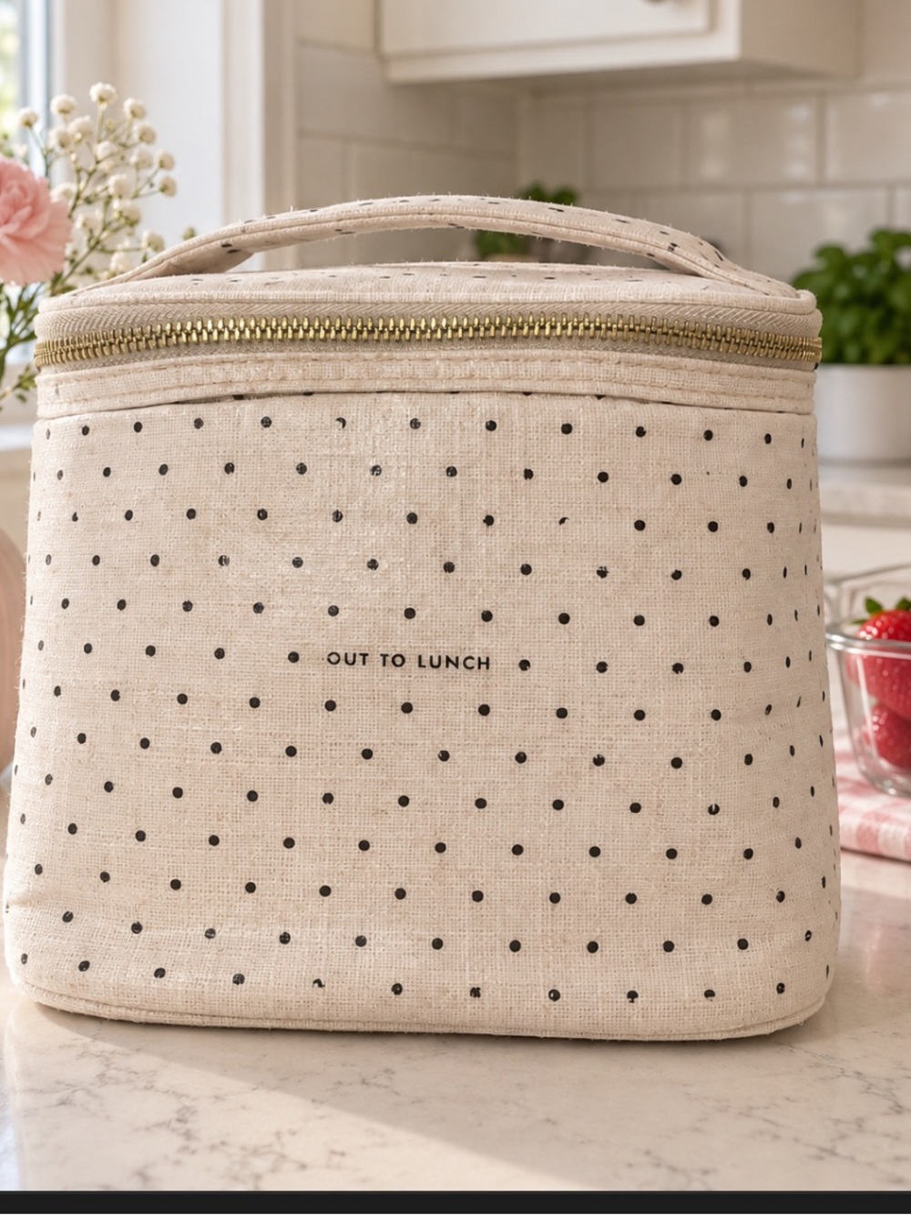 Beige Polka Dot Insulated Lunch Bag